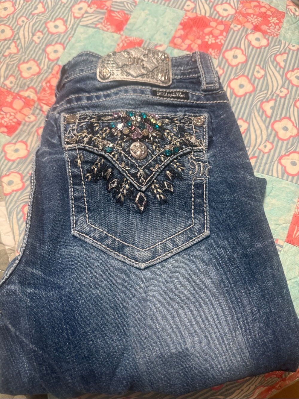 Miss Me Blue Denim Jeans with Jeweled Back Pocket